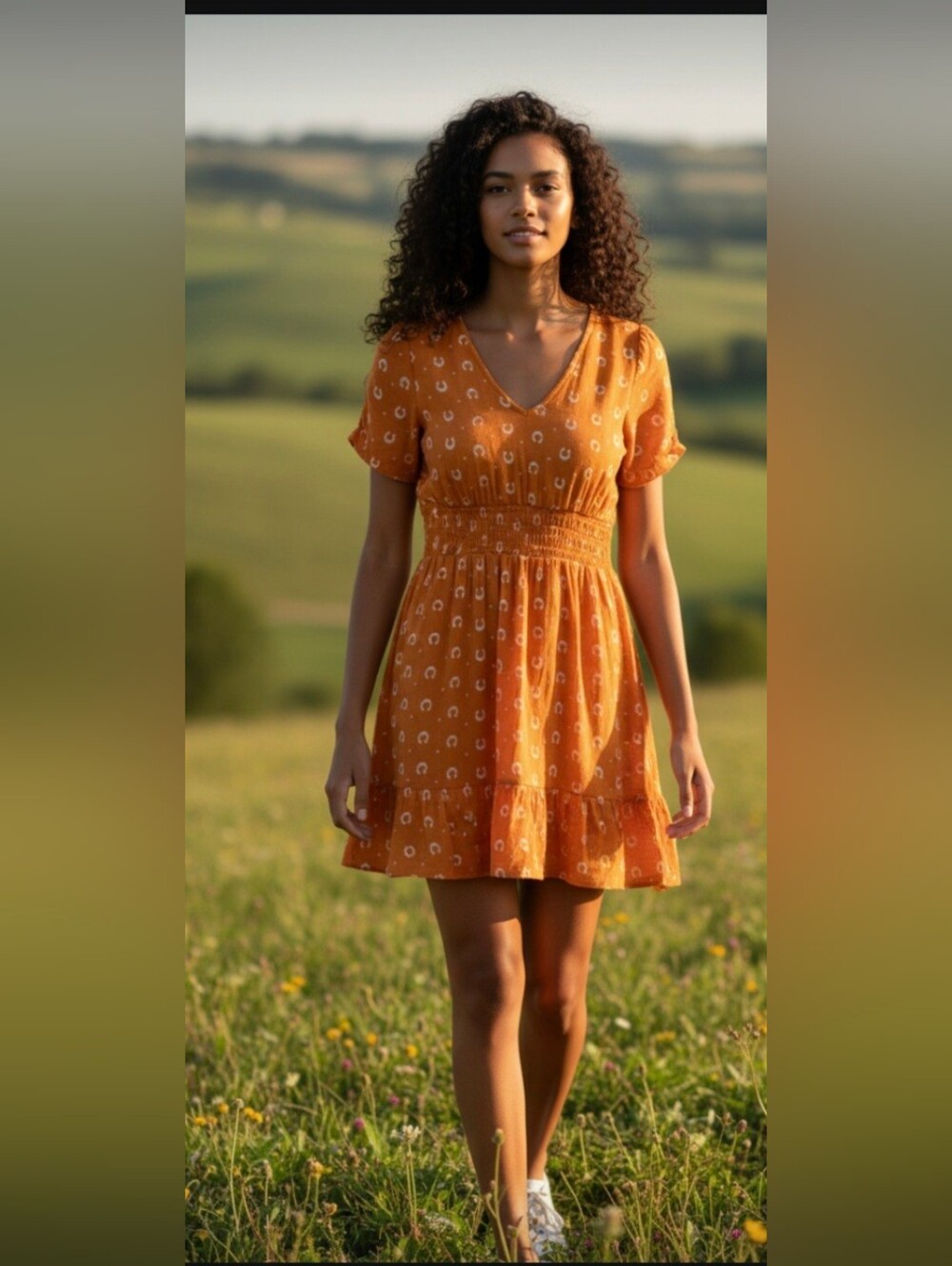 Idyllwind Mango Orange Mini Dress with White Horseshoe Motif-Lg